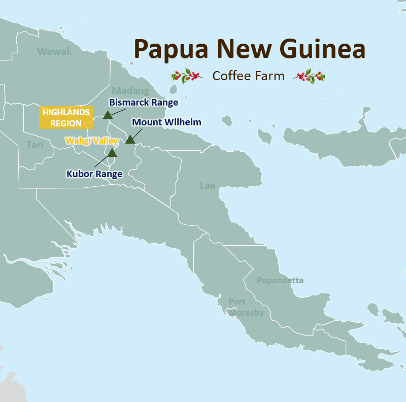 papua new guinea coffee beans plantation map