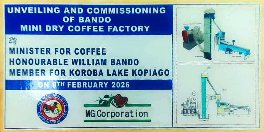 Official unveiling and commissioning announcement for the Bando Mini Dry Coffee Factory in Papua New Guinea.