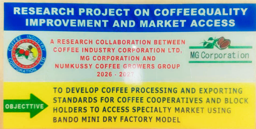 Official project announcement for the Coffee Quality Improvement & Market Access Research Project between CIC, MG Corporation, and local coffee grower groups.
